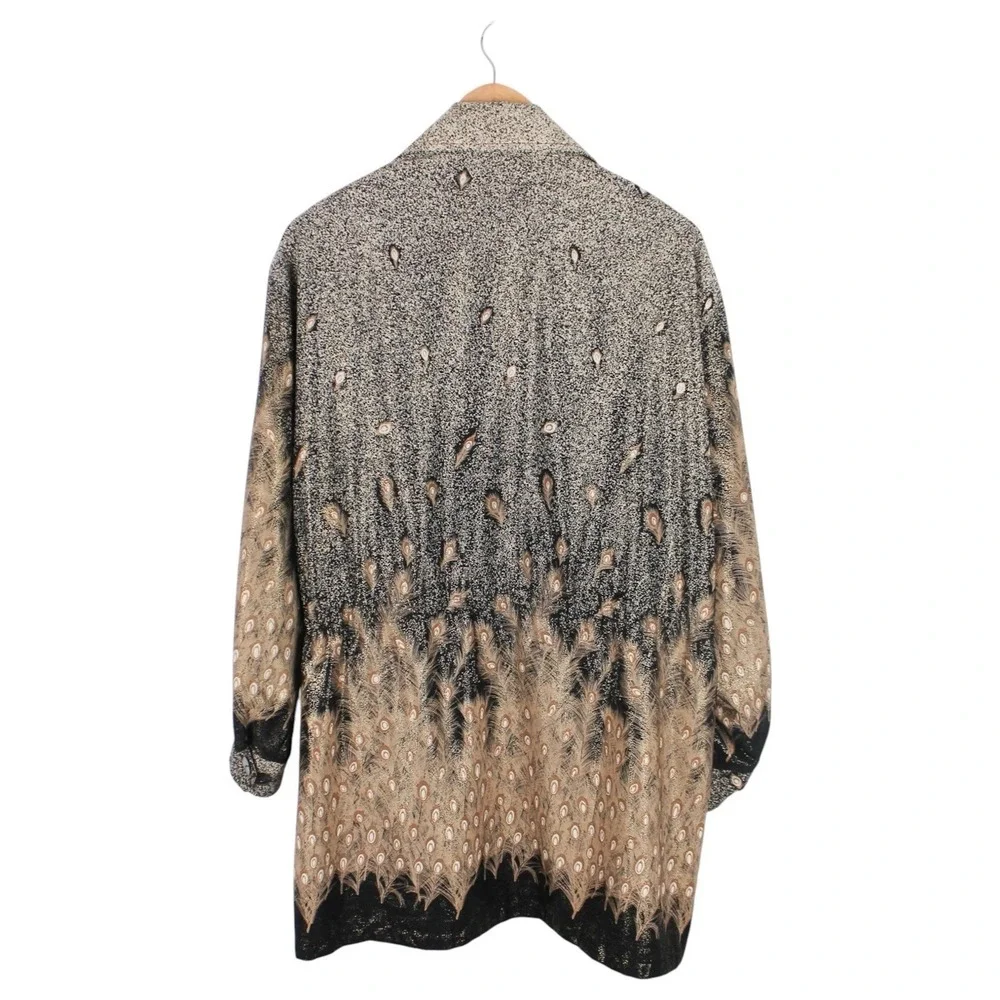 Vintage D'Lino Peacock Feather Print Zip Front Jacket Womens‎ One Size